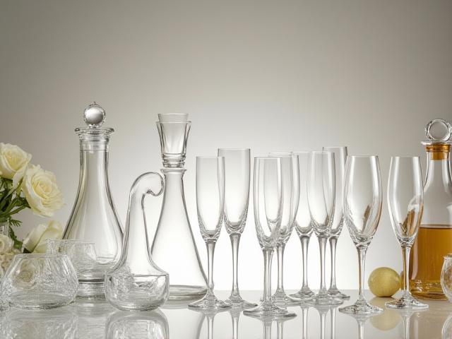 Elaborate display of various fine glassware pieces