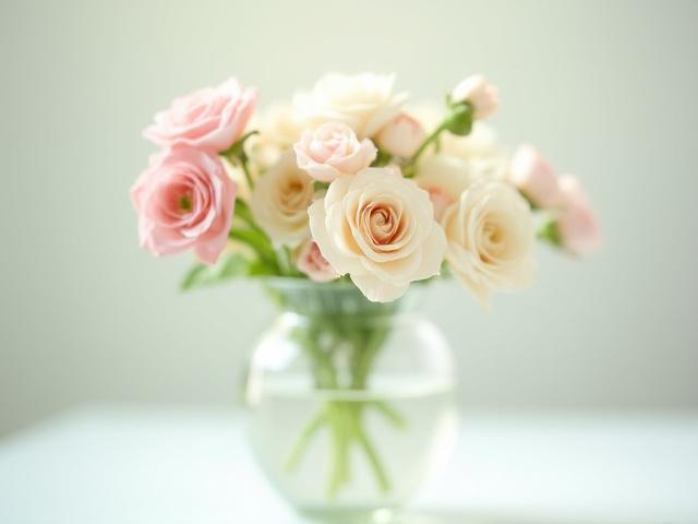 Styled shot of a delicate glass vase with fresh flowers